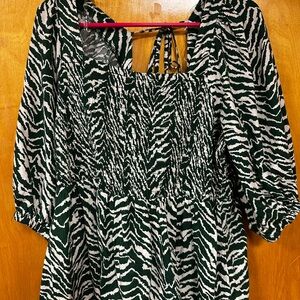 Green and White Zebra Print Women's Top
